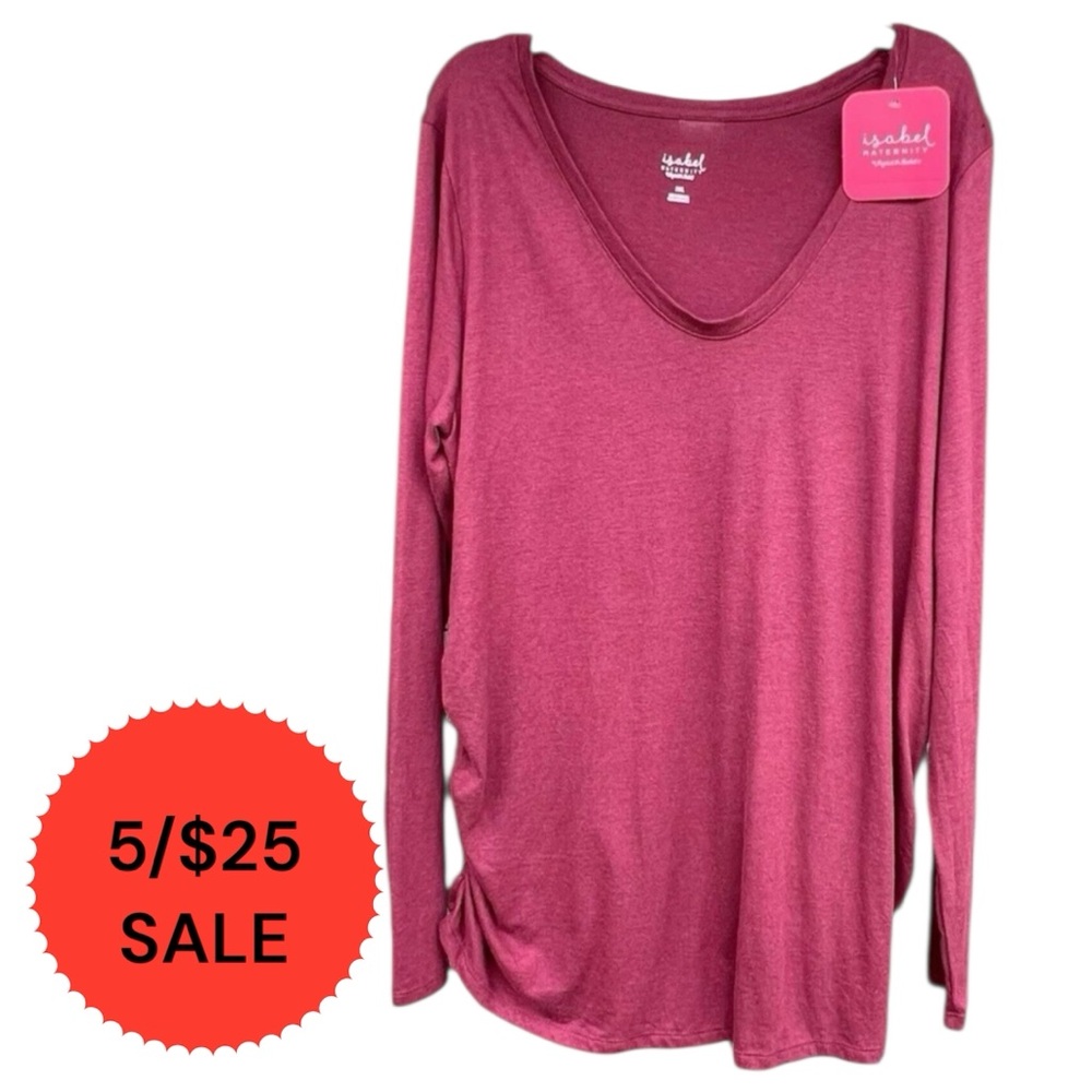 5/$25 Isabel Maternity Burgundy V-neck Long Sleeve Lightweight Tunic Size XXL